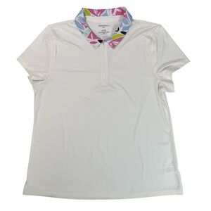 Tommy Bahama White Golf Polo Shirt with Colorful Leaf Collar. Size XL/TG